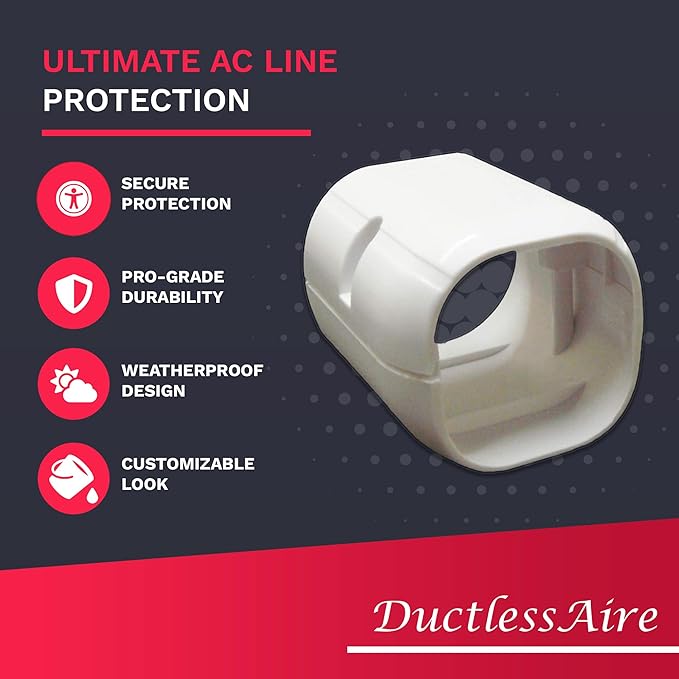 DuctlessAire Mini Split Line Set Cover - Lineset Covers for Mini Split Condenser, Central Air Systems, HVAC, Heat Pumps and More - AC Unit Cord Protector - Air Conditioner Accessories (4" End Cap)