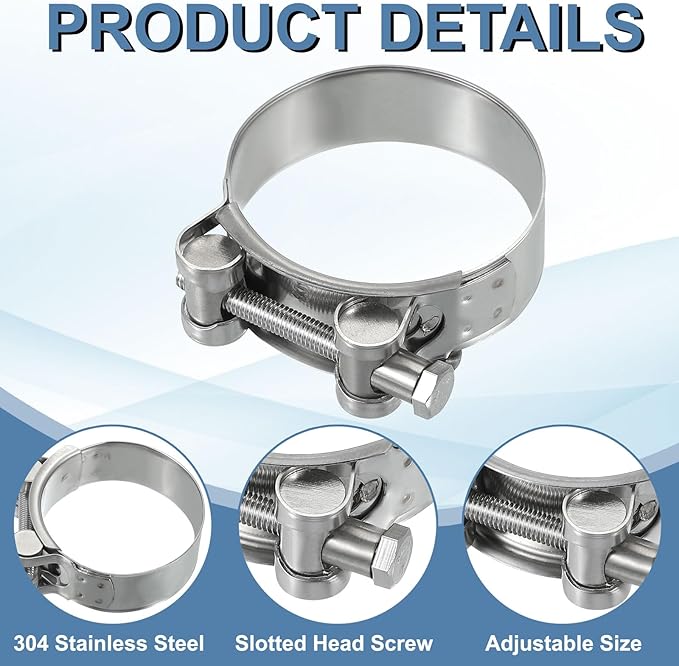 PATIKIL 56-59mm T-Bolt Hose Clamp, 4 Pack Intercooler Pipe Tube Clamps 304 Stainless Steel Radiator Hose Clamp for 2.2"-2.32" Pipe