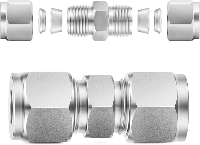 ChillWaves 304 Stainless Steel Compression Tube Fitting, 1/2" OD x 1/2" OD Compression Union Connector(2-PACK)