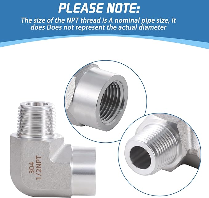 Stainless Steel Pipe Fitting,90 Degree Barstock Street Elbow, 1/2" NPT Male x 1/2" NPT Female (Pack of 2)