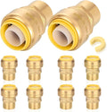 10-Pack HeSun Pushfit Female Adapter, 3/4" FNPT x 1" Push to Connect Plumbing Fittings with Disconnect Clip, Brass Push-fit Fittings for PEX, Copper, CPVC, PE-RT Pipes(PF195-10)
