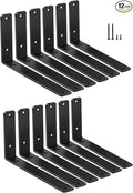 12 Pack - L 10" x H 6" x W1.5, 5mm Thick Black L Shelf Bracket, Iron Shelf Brackets, Metal Shelf Brackets, Floating Shelf, Shelf Supports with Screws