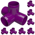 FORMUFIT 3/4” 4-Way Tee Furniture Grade PVC Fitting in Purple, Made in USA, UV-Resistant, Impact-Proof, 1.050” Actual Socket Diameter (Pack of 8) - F0344WT-PU-8