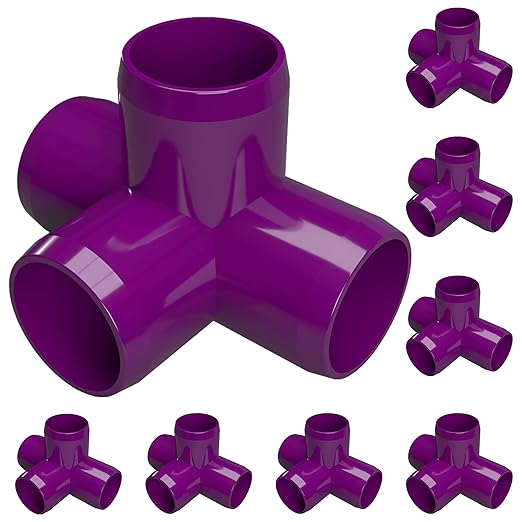FORMUFIT 3/4” 4-Way Tee Furniture Grade PVC Fitting in Purple, Made in USA, UV-Resistant, Impact-Proof, 1.050” Actual Socket Diameter (Pack of 8) - F0344WT-PU-8