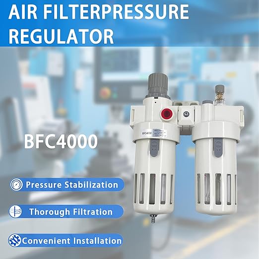 XingNEeng 1/2" NPT Compressed Air Filter Regulator Lubricator (FRL) Unit, Double Water/Oil Trap Separator, Gauge(0-150 psi), Semi-Auto Drain Air Compressor Water Separator, Poly Bowl, Metal Bracket