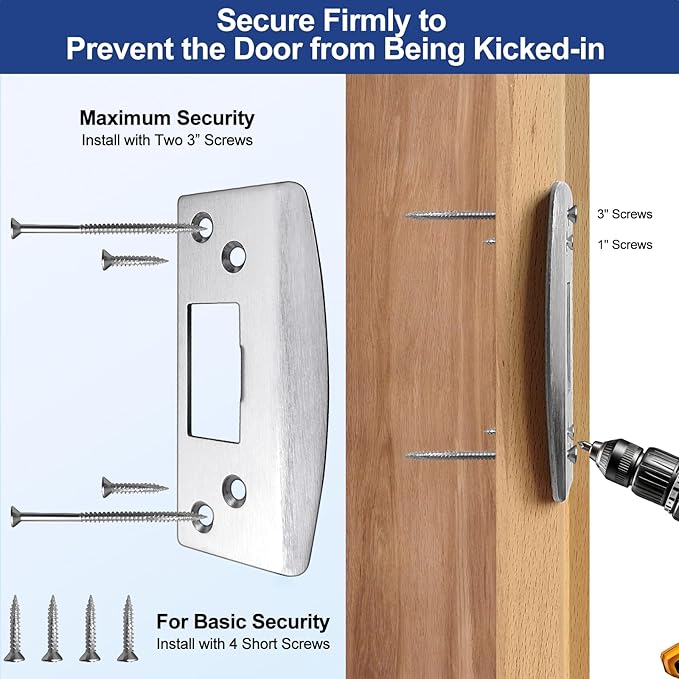 Oversized Door Strike Plate, Heavy Duty Version, Reinforced Enlarged Striker Plate with Large Hole, Fix Door Won't Latch in, Extended to Cover Worn Slot (Satin Nickel, 1 Pack)