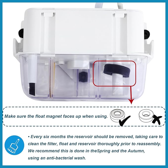 Mini 100-240V White Split Condensate Pump, AC Hvac Silent Condensate Pump, 50/60Hz, External Wall Mount, Self Priming Device, Used for Indoor Air Conditioning, HVAC, Dehumidifier, etc.