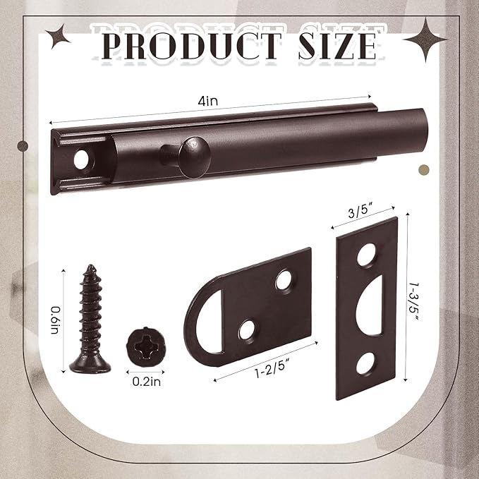 Lothee 4 Pcs Solid Brass Surface Bolt Door Slide Bolt Door Latches for Top of Slide Latch Lock(4'',Oil Rubbed Bronze)