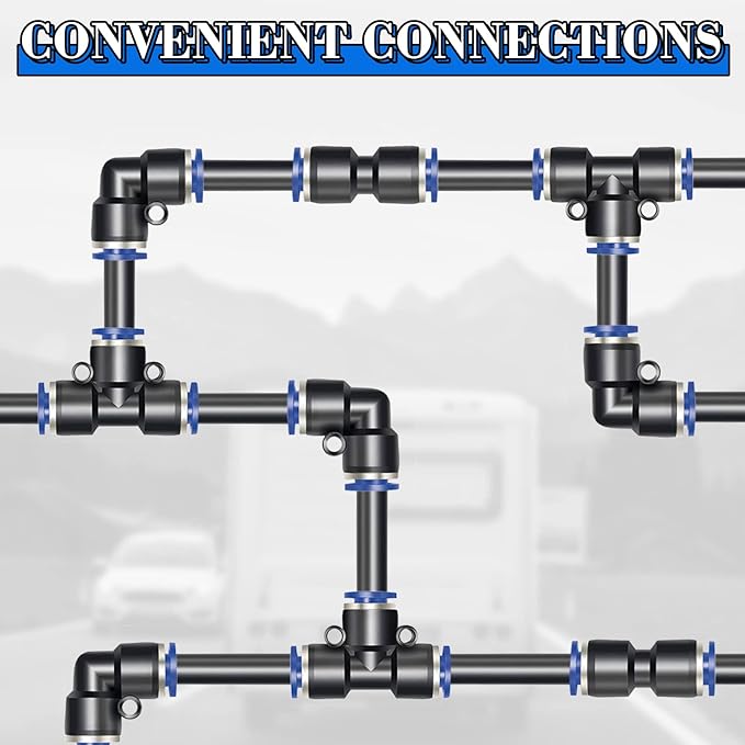 50PCS Air Line Fitting Kits, NPT Thread Push To Connect Fittings, Nylon Tubing 1/4, 3/8, 1/8, 1/2" Quick Connect, Air Line Fittings assortment kit for Automotive Car or Industry Air System