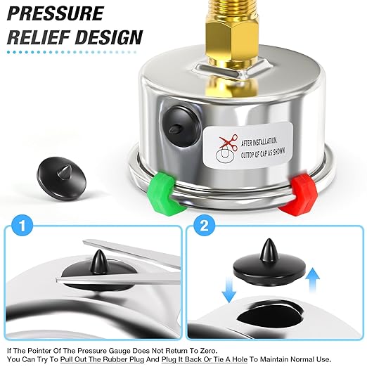 MEANLIN MEASURE -30inHG~60Psi Vacuum Gauge Stainless Steel 1/4" NPT 2" FACE DIAL Waterproof for Air Compressor HVAC Negative Pressure Hand Pump Pool Center Back Mount (with 2PCS Snaps)