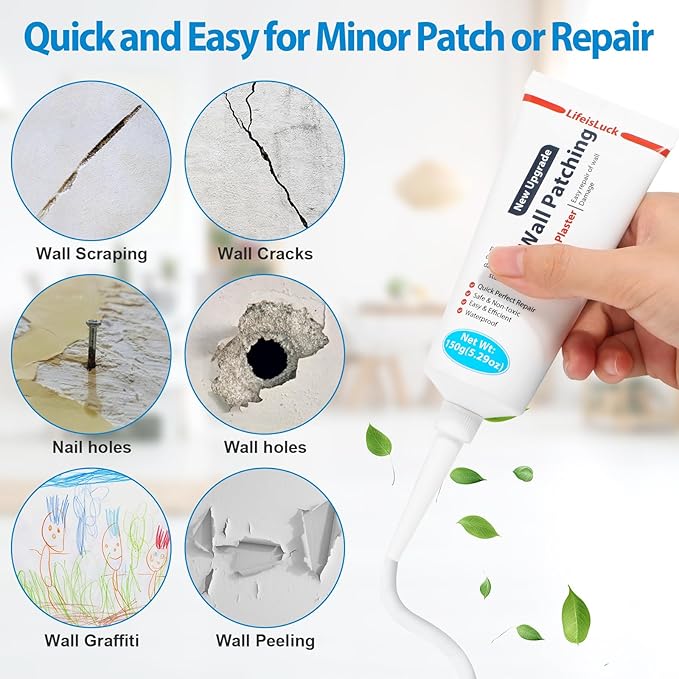 Wall Mending Agent, Wall Spackle with Scraper, Wall Surface Hole Fill Quick and Easy Solution, White