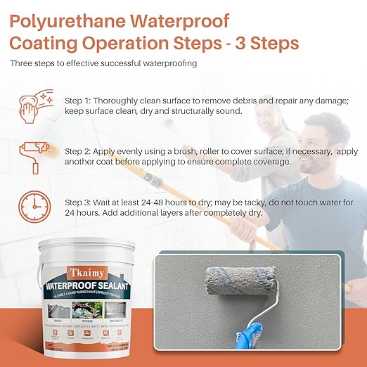 Waterproof Sealant 5 Gallon Light Grey, Large Capacity Polyurethane Waterproof Coating for Huge Area Fix Leaks & Cracks,Roofs,Pools,Warehouses,Garages,Basements,Indoor & Outdoor Sealant Coating