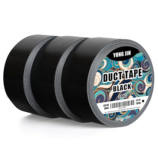 YONGJIN Waterproof Strong Duct Tape - 3 Pack 1.88 Inch x 20 Yards Each All Weather Duct Tape, No Residue, Heat Resistant, Multi-Purpose for Indoor Outdoor Repairs and DIY (Black)