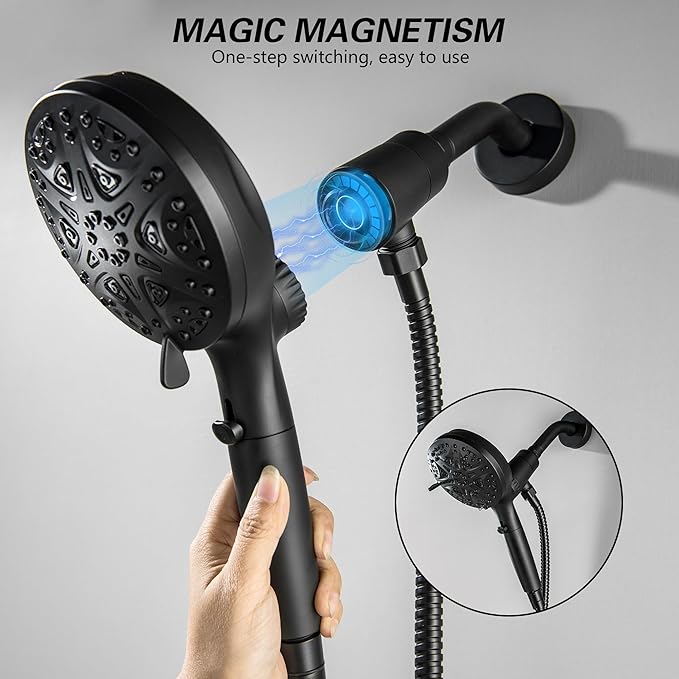 2 Handle Shower Faucet Set with High Pressure 10 Spray Magnetic Guidance Docking System, Wall Mount