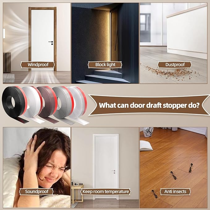 78" Door Draft Stopper for Bottom of Door, Adhesive Weather Stripping Door Seal for Cold Air Insulation, Under Door Sweep for Exterior & Interior Doors Blocker Noise Dust, Gray