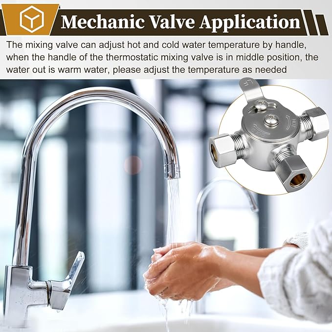 3 PCS Below Deck Mixing Valve, Manual Water Mixing Valve Hot Cold Water Mixer with 3/8"Inch Inlets and Outlet, Compression Sleeve and Nuts Included