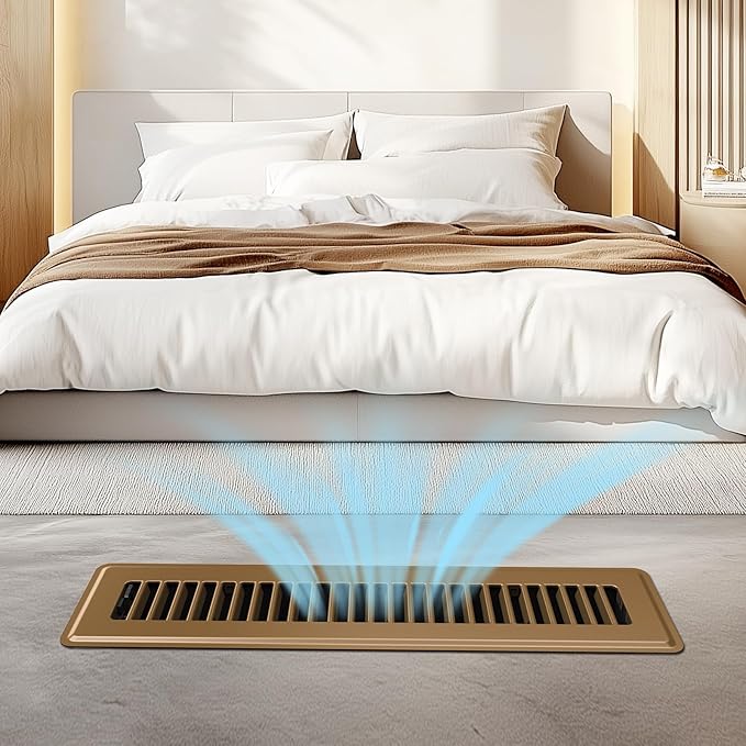 2x14 Floor Register Vent, 2 Pack Floor Vent Covers, Adjustable Steel Air Supply Air Vent Covers Grill, Rust-Proof Vent Covers for Home Floor and Sideall, Brown
