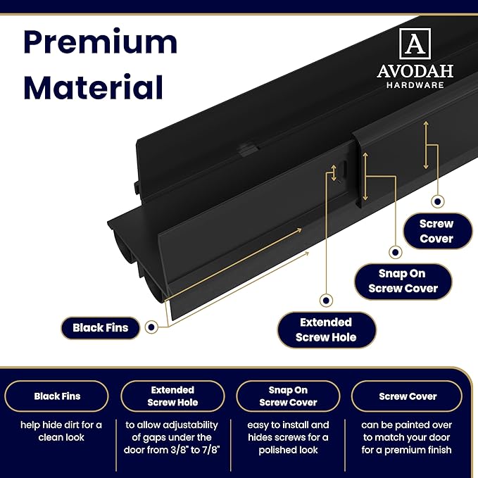 32 Inch Black, Adjustable Double Bubble Door Sweep for Exterior Doors, Under Door Seal with Drip Edge and Punched Drainage Channel, Pre-notched for Weatherstripping, Trim-to-Fit, Paintable Screw Cover