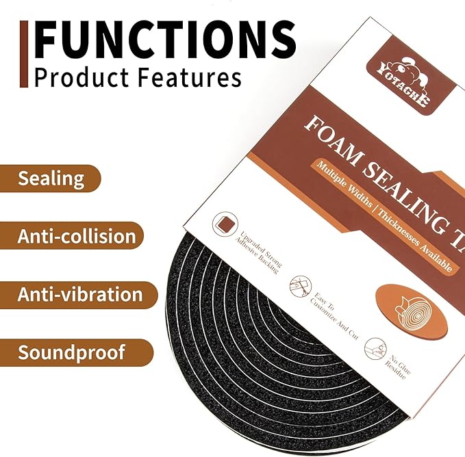 Yotache Open Cell Air Conditioning Weatherstrip Insulation Foam 2" x1/2", Self Adhesive Flame Retardant Seal Strip, 6.5 Feet Long