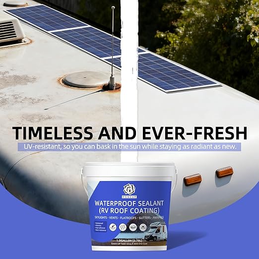RV Roof Sealant & Coating – Liquid Rubber Waterproof Sealant for RV, Camper, Trailer Roof Repair, Leak Proof, DIY Application – 1 Gallon Kit