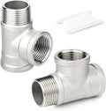 TAISHER 2PCS 304 Stainless Steel Tee Pipe Fittings, 1/2" NPT Female x 1/2" NPT Female x 1/2" NPT Male Pipe Fittings, Male Run Tee