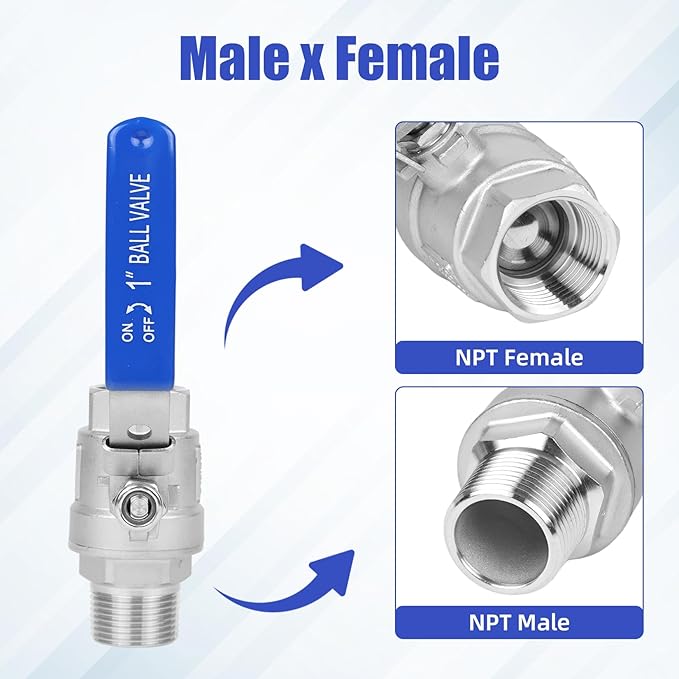 YADIAN 4 Pack 304 Stainless Steel 1'' Ball Valve Heavy Duty Full Port NPT Male x Female with Blue Vinyl Insulation Handle and Locking Device for Water, Oil, and Gas, 1000WOG (1inch NPT, Pack of 4)