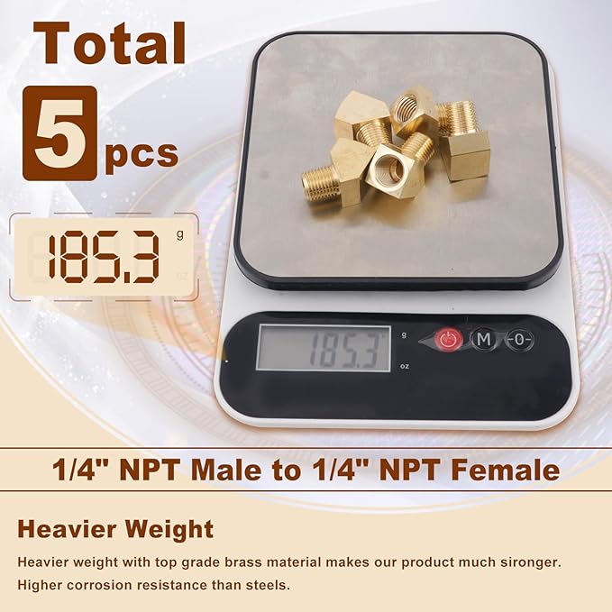 5pcs 1/4” Brass Fittings 45 Degree Barstock Street Elbow 1/4" NPT Male Pipe to 1/4" NPT Female Pipe 1/4 NPT Elbow Forged Brass Pipe Fittings