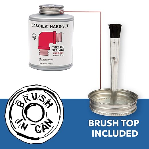 Gasoila Hard-Setting Permanent Thread Sealant, Fast-Drying Red Varnish Sealant for PVC, Metal, Rubber, Wood & More – -100°F to 600°F Temp Range, Brush in Cap Applicator, BT08, 1/2 Pint Can