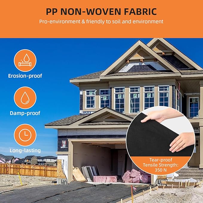 Towallmark Geotextile Landscape, 4ft x 100ft & 6oz Geotextile Fabric, PP Drainage 350N Tensile Strength & 440N Load Capacity, for Driveway & Road Stabilizationr, Erosion Control, French Drains
