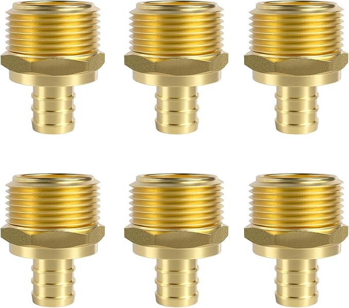 SUNGATOR 6-Pack PEX 1/2" x 3/4" NPT Male Threaded Adapter Crimp Fitting, No Lead Brass