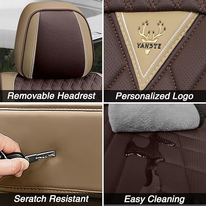 Car Seat Covers for Jaguar E-PACE 2018-2024,Breathable Nappa Leather Car Seat Protector,Full Seat Cover with Pillow Automotive Seat Cushion with Airbag Compatible(5 Seats,Beige-Brown)