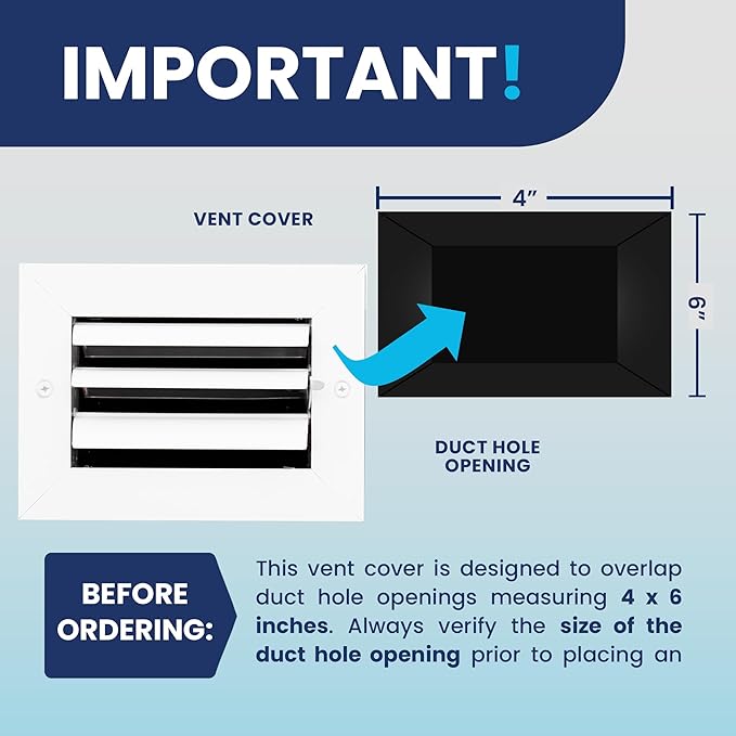 4x6 Inch (Duct Opening) Aluminum 1-Way Air Flow Vent – HVAC Vent Cover for Wall or Ceiling – Quiet HVAC Wall Register with Multi-Shutter Damper – Adjustable Curved Blade - Plastic Seal for Tight Fit