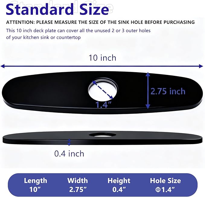 10" Bathroom Faucet Deck Plate Matte Black - Faucet Sink Hole Cover Stainless Steel Escutcheon Plate, Round Deck Plate Cover 3 Hole for Kitchen Bathroom Sink Faucet Hole (10" Black)