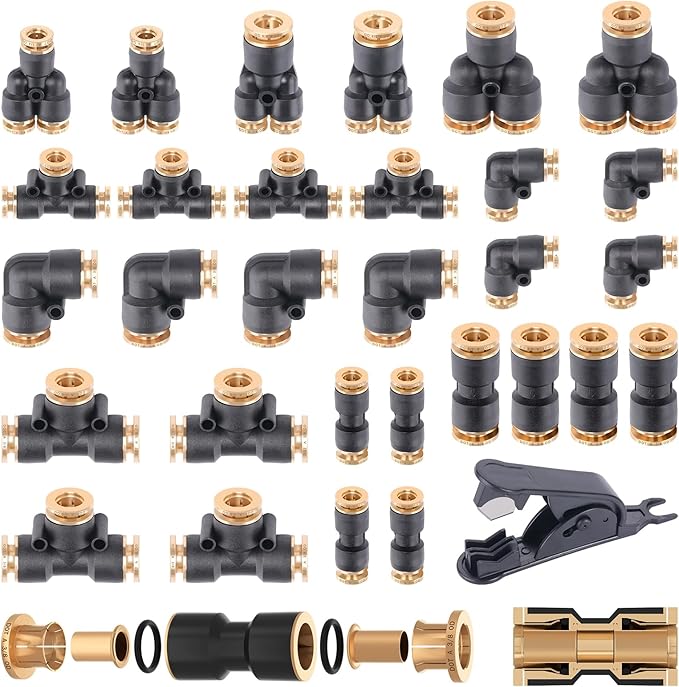 CheeMuii 31 PCS DOT Air Brake Line Fittings 1/4" 3/8" Push to Connect Fittings Quick Connect Air Hose Fittings Repair Kit for Truck or Industrial Air System
