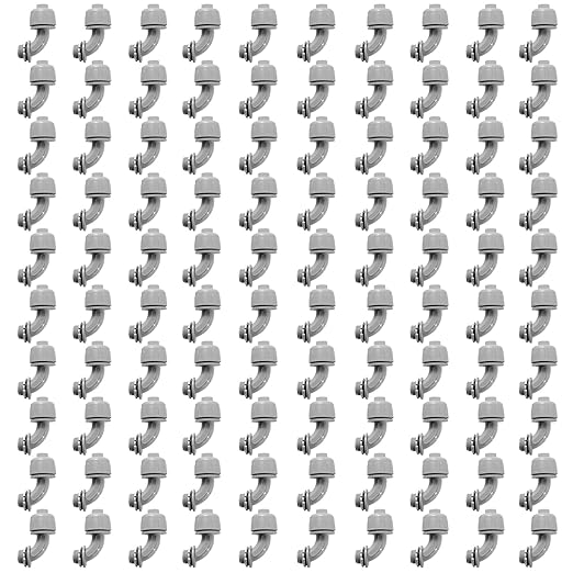 1/2-Inch Liquid Tight Connector 90-Degree, for PVC Electrical Flexible Conduit Fittings NPT Non-Metallic Connectors, for Home Outdoor Tubes Tools, UL Listed, Grey, 100-Pack