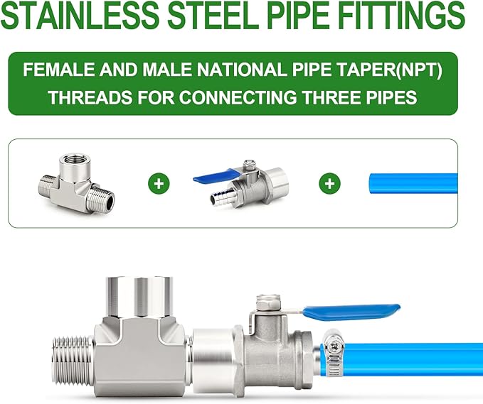 TAISHER 1PCS Forging of 304 Stainless Steel Tee Pipe Fittings, 1/4" NPT Male x 1/4" NPT Female x 1/4" NPT Male Pipe Fittings, Female Branch Tee