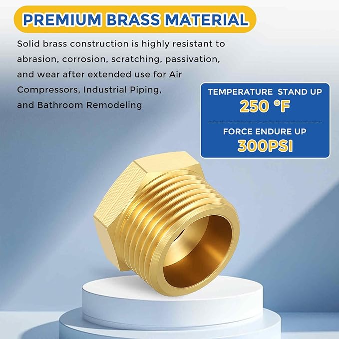 2 Packs Brass Pipe Fittings, 1" Male NPT to 1/4" FeMale NPT Brass Hex Bushing Reducer, Hose Tube Threaded Adapter for Air, Oil, LP