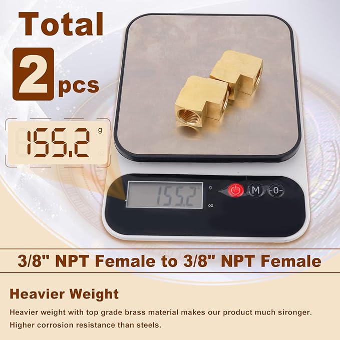 2pcs 3/8” Brass Fittings 90 Degree Barstock Street Elbow 3/8" NPT Female Pipe to 3/8" NPT Female Pipe 3/8 NPT Female Fittings Elbow Forged Brass Pipe Fittings