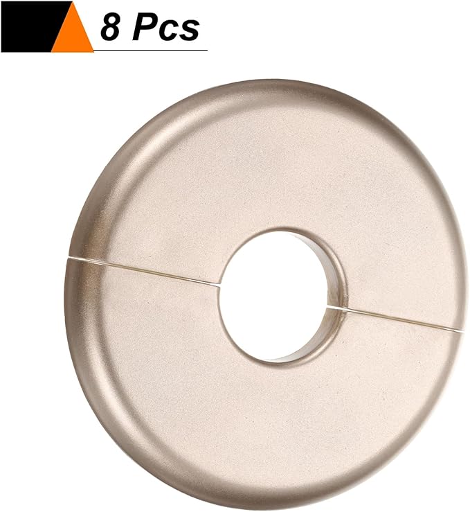 HARFINGTON 8pcs Wall Split Flange 22.5mm/0.9" Self-Adhesive Plumbing Cover Plates ABS Plastic Round Escutcheon Plate Buckle Design for Water Pipe Bathroom Kitchen Decoration, Gold Tone