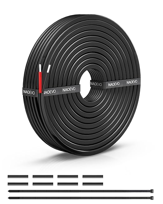 NAOEVO 16 Gauge Wire 2 Conductor Electrical Wire, 16 AWG Stranded PVC Cord, 12V Low Voltage/Tinned Copper/Flexible Cable for Automotive Wiring, Lamp Cord, Marine Cable (15FT)
