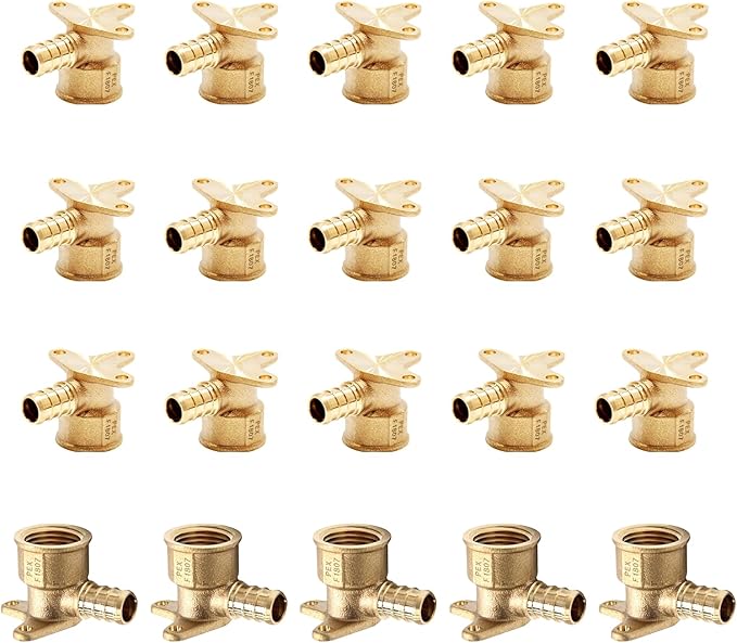 (20-Pack) PEX Fittings, Pex 1/2" x 1/2" Female Threaded NPT Drop Ear Elbow Adapter, Brass Crimp Fittings, for PEX Tubing Pipe Plumbing, ASTM F1807(PEX1807159-20Pack)
