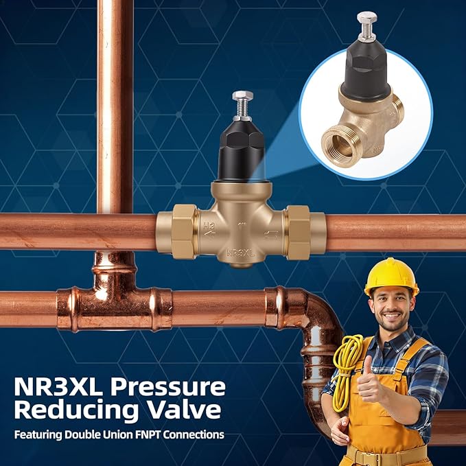 Upgraded 1" Brass Pressure Reducing Valve，Water Pressure Regulator for home with Double Union FNPT Connection - Stainless Steel Strainer Screen (1 inch)