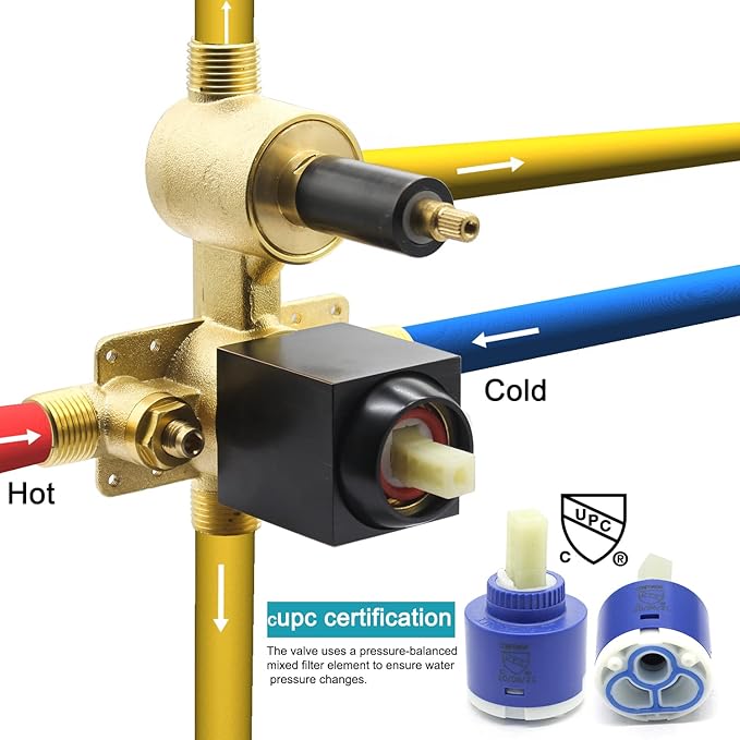 Concealed Brass 3 Way Outlet Function Shower Diverter Valve Flow Control Mixer Mixing Rough-In Shower Valve Kit, ‎Oil Rubbed Bronze