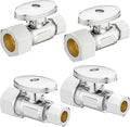 (4 Pack) Lidertik 5/8 inch Compression (1/2 inch Normal Pipe) Straight Stop Valve 1/2 inch x 3/8 inch Compression for Water Sink Toilet Bathroom Sink Brass Plated Chrome 1/4 Turn Valve JF-COMP-S(4PCS)