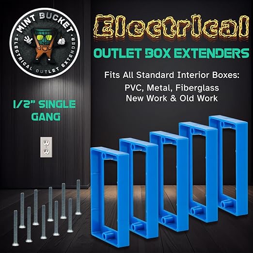 1/2" Single Gang Receptacle Outlet Box Extenders - UL Listed - Electrical Outlet Extender for Electrical Box and Electrical Outlet Switches (Pack of 5)
