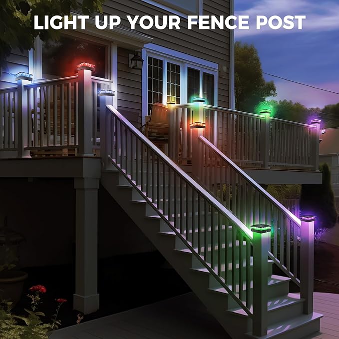 Peasur 4x4 Solar Post Cap Lights Outdoor RGB Color Changing, LED Fence Light Solar Powered Waterproof, Wood/Vinyl Posts Top Lighting for Outside Deck Yard Garden Patio
