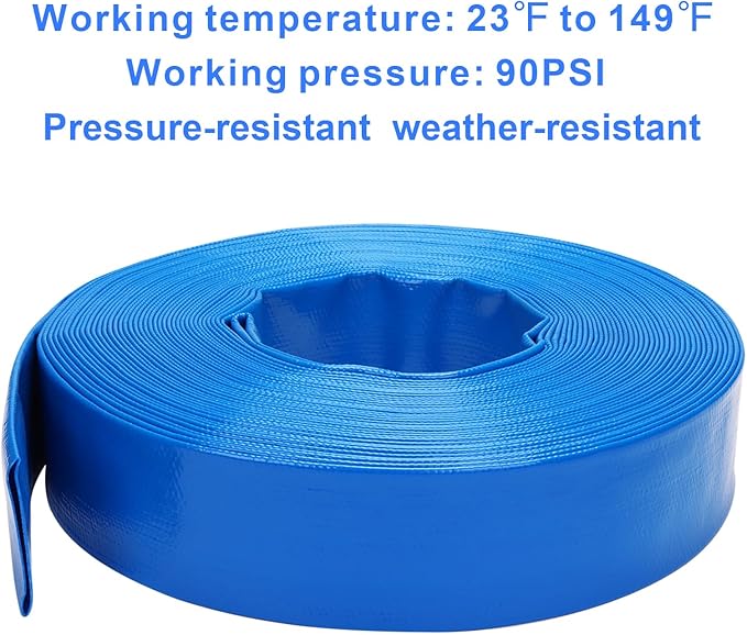 Lay-Flat Pool Backwash Hose - 1.5" x 100Ft Reinforced Heavy Duty PVC Discharge Hose Weather-Proof Vinyl Pool Drain Hose for Water Transfer with 2 clamps