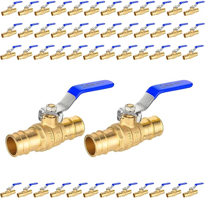 50-Pack Foskan 1" Brass PEX-A Ball Valve with Blue Handle, Quarter Turn Full Port Valve for PEX-A Pipe Connection
