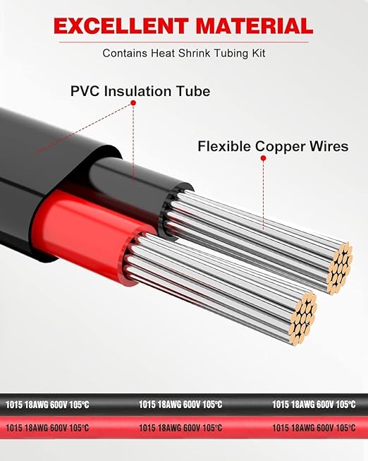 NAOEVO 18 Gauge Wire 2 Conductor Electrical Wire, 18 AWG Stranded PVC Cord, 12V Low Voltage/Tinned Copper/Flexible Cable for Automotive Wiring, Lamp Cord, Marine Cable (300FT)