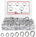 AKIHISA 100Pcs 5 sizes Single Ear Hose Clamps, 21-28.6 mm 304 Stainless Steel Pex Crimp Rings Kit, Crimp Hose Clamp Assortment Set for Securing Pipe Hoses and Automotive Use